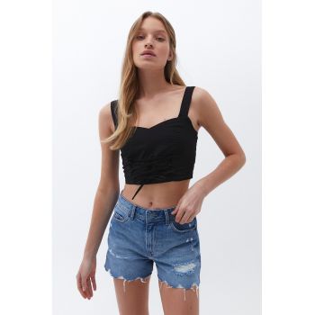 Top crop cu snururi frontale