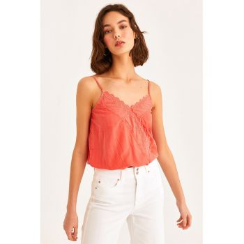 Top de bumbac cu broderie Sangallo