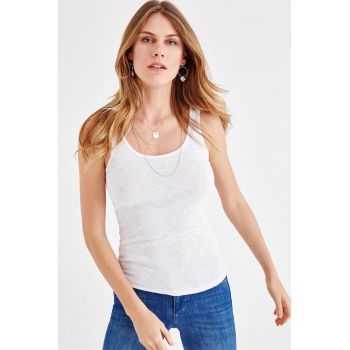 Top de bumbac cu decolteu drapat