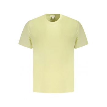 Tricou barbati decolteu la baza gatului si imprimeu cu logo - Galben