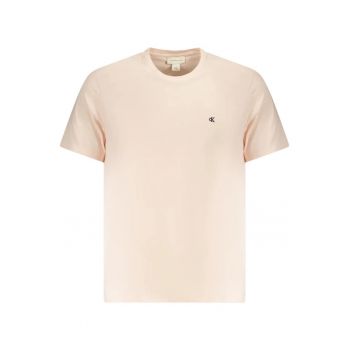 Tricou barbati decolteu la baza gatului si imprimeu cu logo - Roz -
