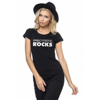 Tricou cambrat de bumbac cu text