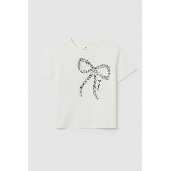 Tricou cu decolteu rotund si imprimeu cu funda