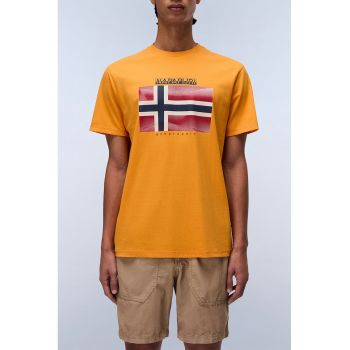 Tricou cu imprimeu logo si decolteu la baza gatului