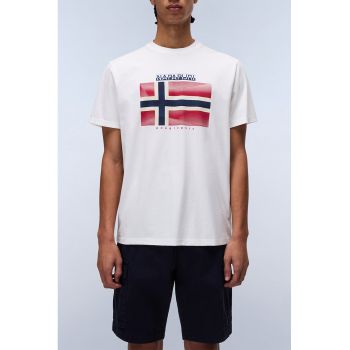Tricou cu imprimeu logo si decolteu la baza gatului