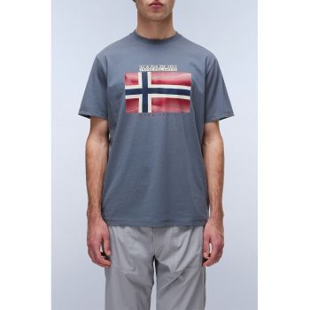 Tricou cu imprimeu logo si decolteu la baza gatului