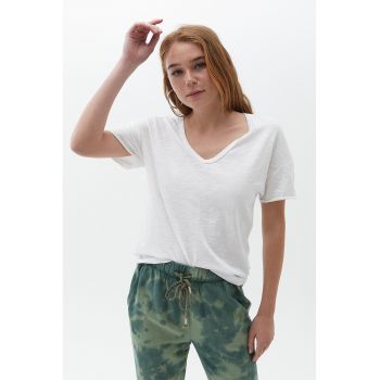 Tricou de bumbac cu decolteu in V