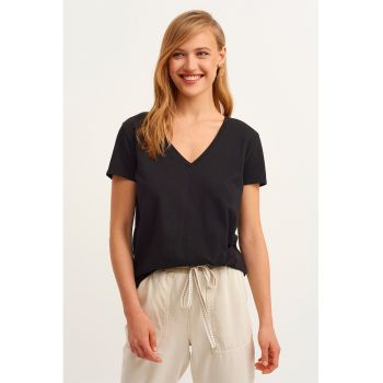 Tricou de bumbac cu decolteu in V