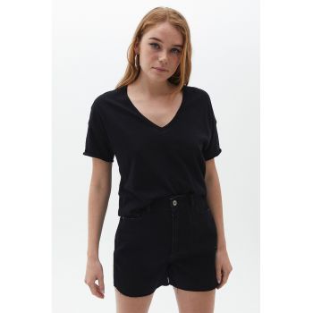 Tricou de bumbac cu decolteu in V