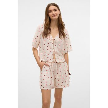 Bluza cu model floral si prinderi laterale