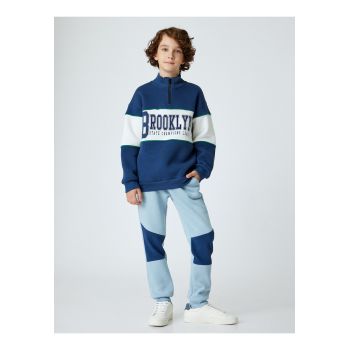 Bluza de trening polo cu text si fermoar scurt - Bleumarinwqsaxzf