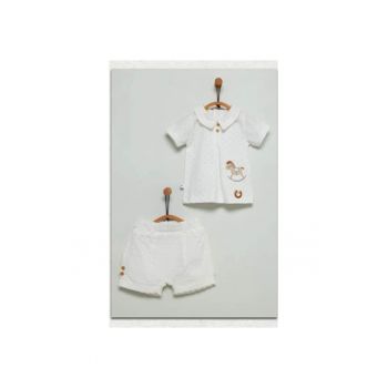 Compleu de vara baieti -  2 piese - crem -