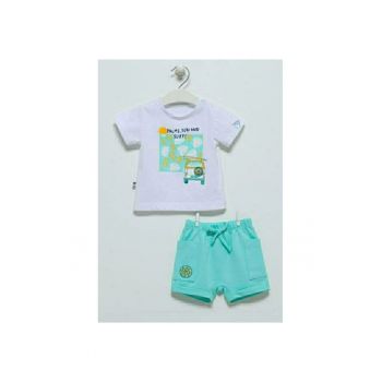 Compleu tricou cu pantaloni scurti -  baieti - bumbac - alb -