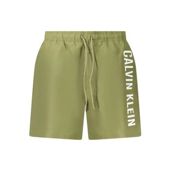 Pantaloni scurti barbati pentru inot cu imprimeu cu logo - regular fit -  Verde militar deschis -