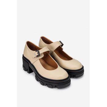 Pantofi dama bej din piele texturata