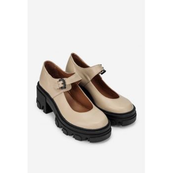 Pantofi dama taupe din piele