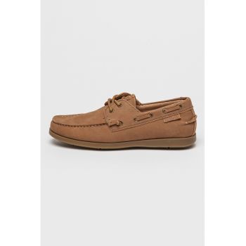 Pantofi loafer din piele intoarsa cu aplicatii cu sireturi