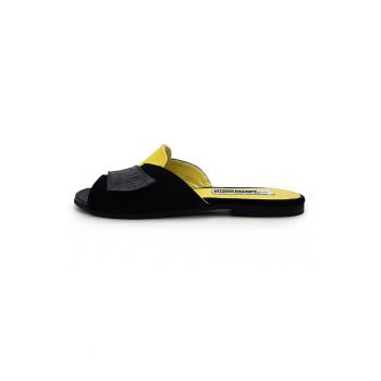 Pantofi slide-in din piele cu garnituri din piele intoarsa
