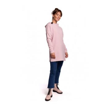 Pulover din tricot texturat cu tiv rotunjit. Bumbac/Poliester. Roz pal. 2XL/3XL