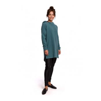 Pulover din tricot texturat cu tiv rotunjit. Bumbac/Poliester. Turcoaz. S/M