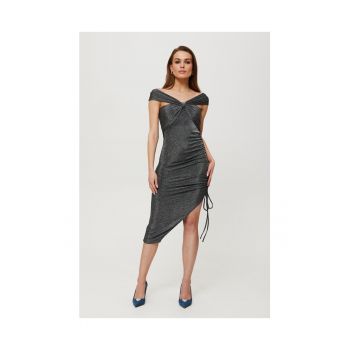 Rochie dama - metalica trasa in lateral - Poliester - Gri
