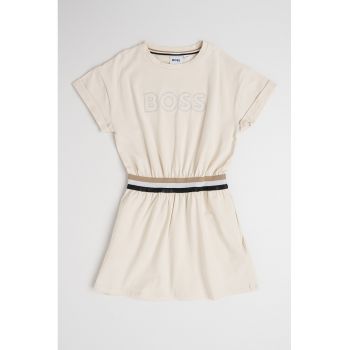 Rochie din amestec de bumbac cu imprimeu logo si talie elastica