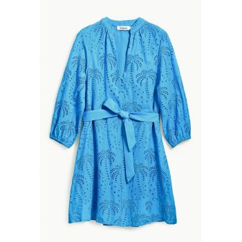 Rochie din bumbac cu broderie si maneci lungi