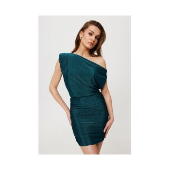 Rochie mini metalica cu fund cu volane - marin - S/M
