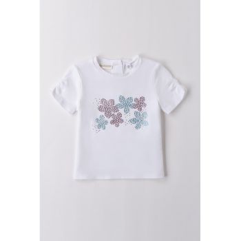 Tricou cu aplicatii din strasuri si decolteu la baza gatului
