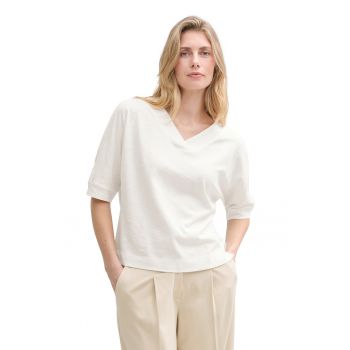 Tricou lejer din amestec de bumbac organic cu decolteu in V