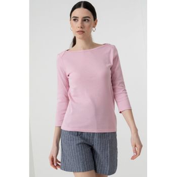 Bluza de bumbac cu decolteu barcuta