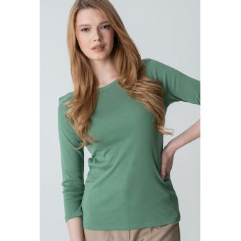 Bluza de bumbac cu decolteu barcuta