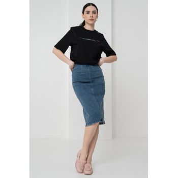 Fusta midi cambrata din denim