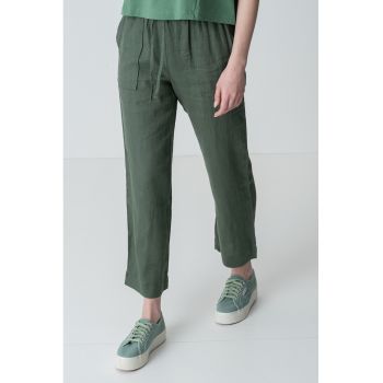 Pantaloni crop din in cu snururi