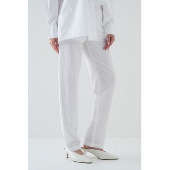 Pantaloni din amestec de in cu croiala dreapta
