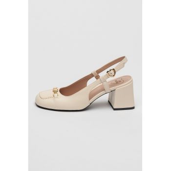 Pantofi slingback din piele cu toc masiv