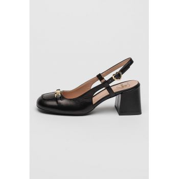 Pantofi slingback din piele cu toc masiv