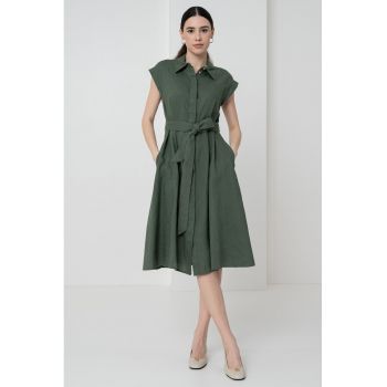 Rochie midi din in cu buzunare laterale