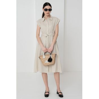 Rochie midi din in cu buzunare laterale