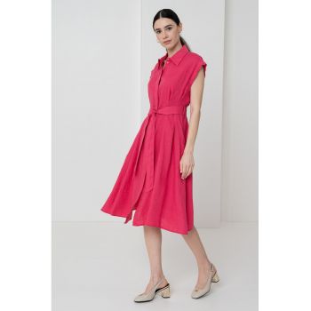 Rochie midi din in cu buzunare laterale