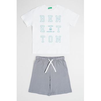 Set de tricou cu imprimeu logo si bermude