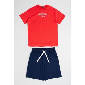 Set de tricou cu imprimeu logo si bermude