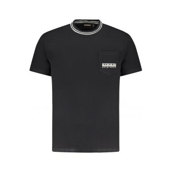 Tricou barbati - cu buzunar pe piept si imprimeu - Regular Fit - Negru -