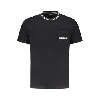 Tricou barbati - cu buzunar pe piept si imprimeu - Regular Fit - Negru -