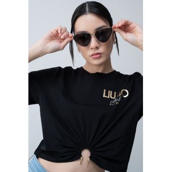 Tricou crop cu logo frontal