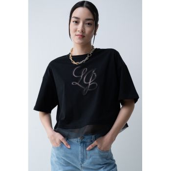Tricou crop din bumbac cu decolteu la baza gatului