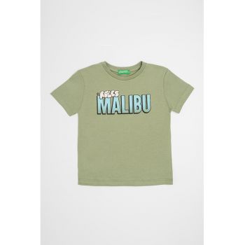 Tricou cu decolteu la baza gatului si imprimeu pe partea din spate