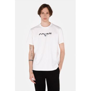 Tricou cu imprimeu si decolteu la baza gatului