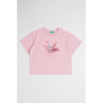 Tricou de bumbac cu aplicatii de paiete