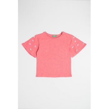 Tricou de bumbac cu aplicatii de strasuri